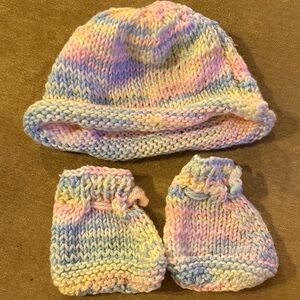 Handmade Pastel Multicolor Baby Hat and Bootie Set